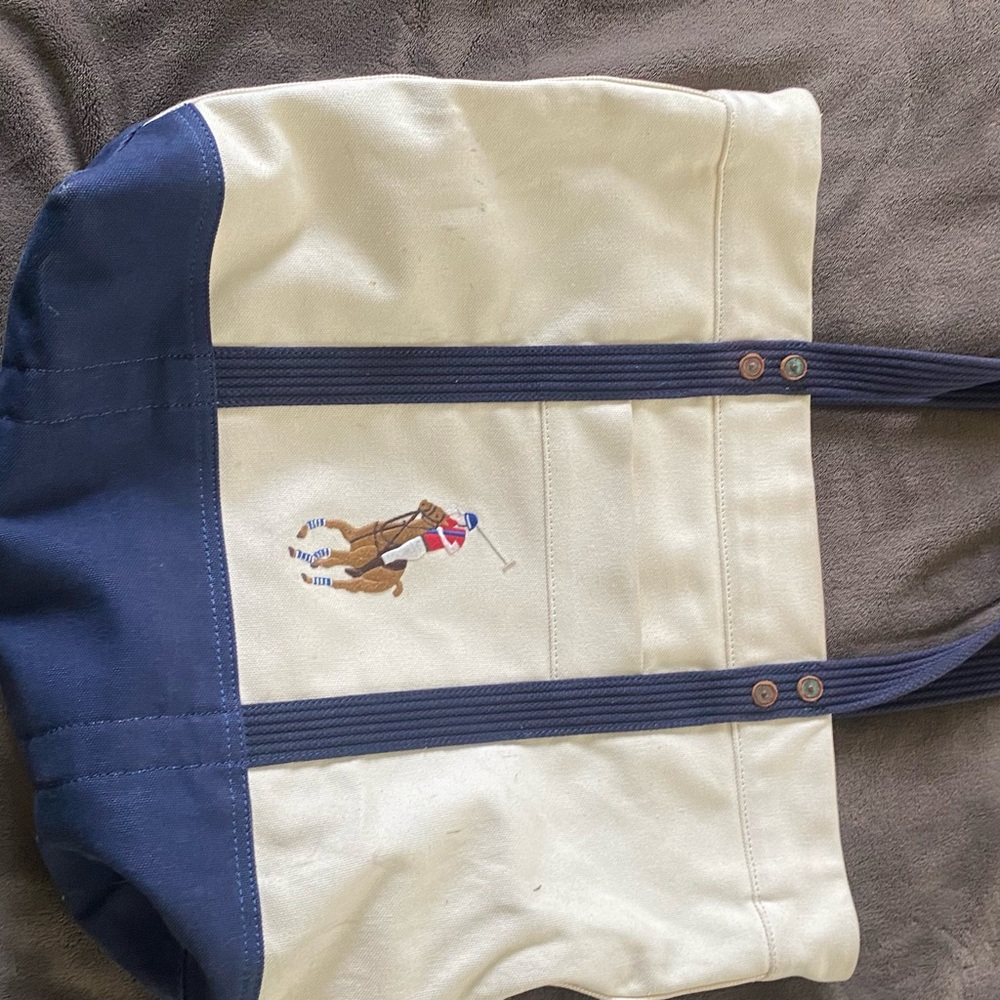 Ralph Lauren Chic Two-Tone Canvas Tote Bag